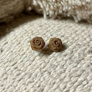 Mesh Gold Tone Rose Earrings